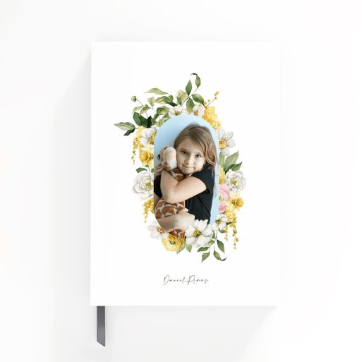 Floral personalised notebooks design with one photo on front cover by Utterly Printable.