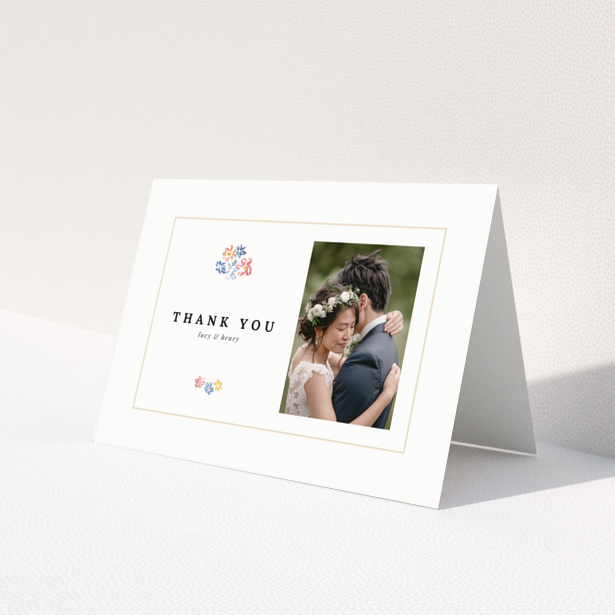 Wedding thank you card with one photo and floral design