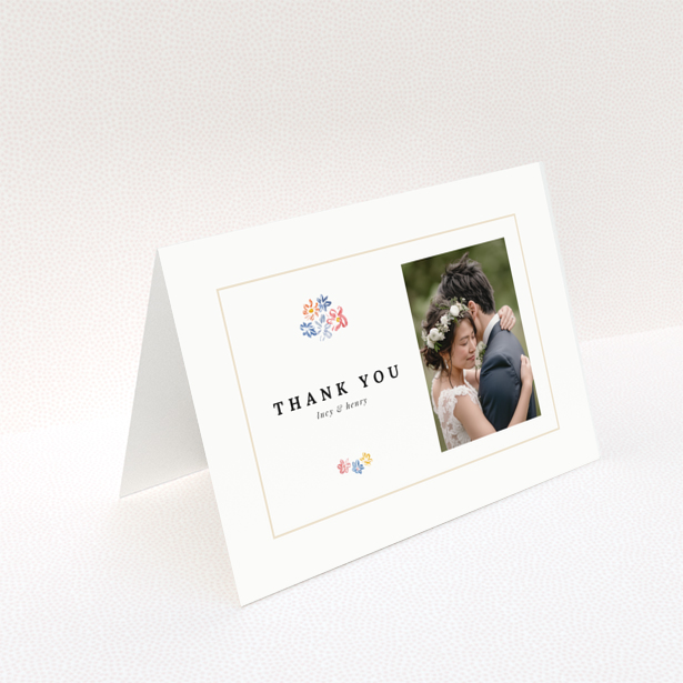 Wedding thank you card with one photo and floral design