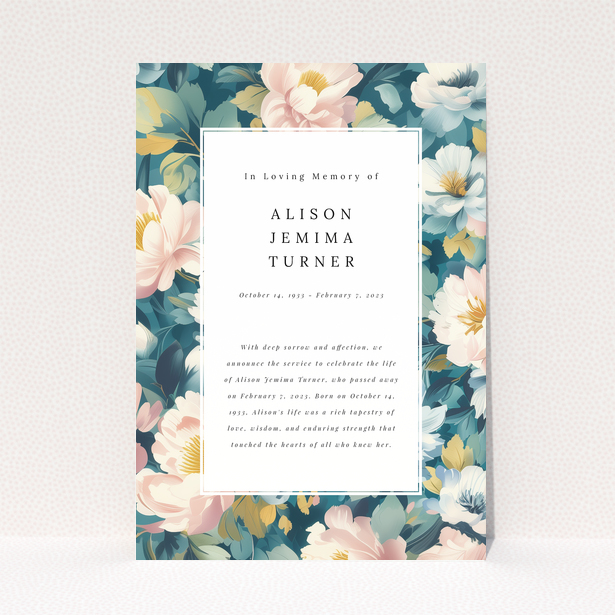 Floral funeral announcement design with one photo placeholder