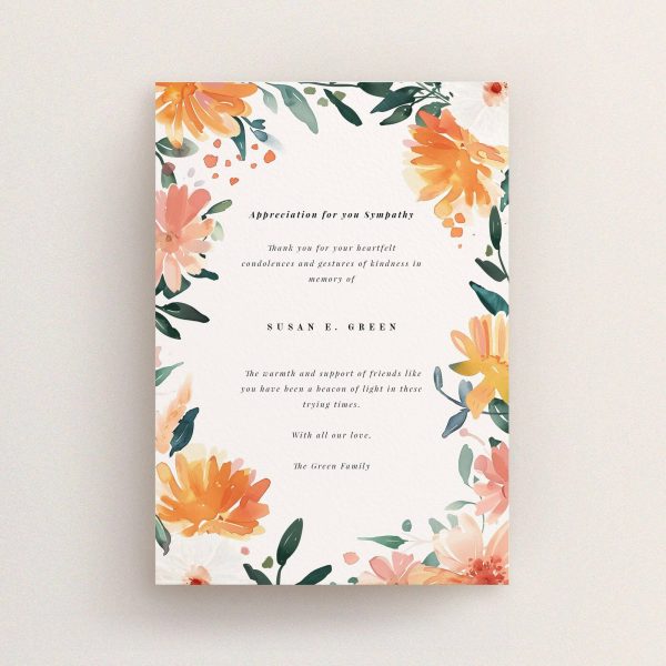 Floral Frame Appreciation in Funeral Thank you Cards