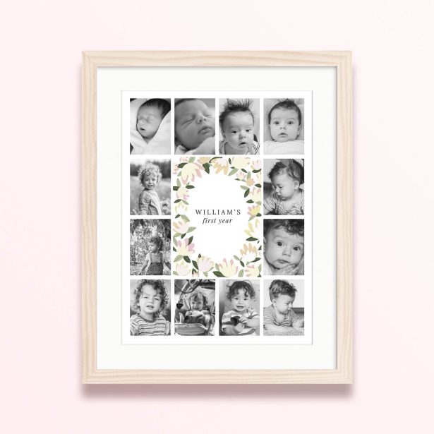 floral frame memories photo print pink green 400x300 portrait wood - Floral Frame Memories