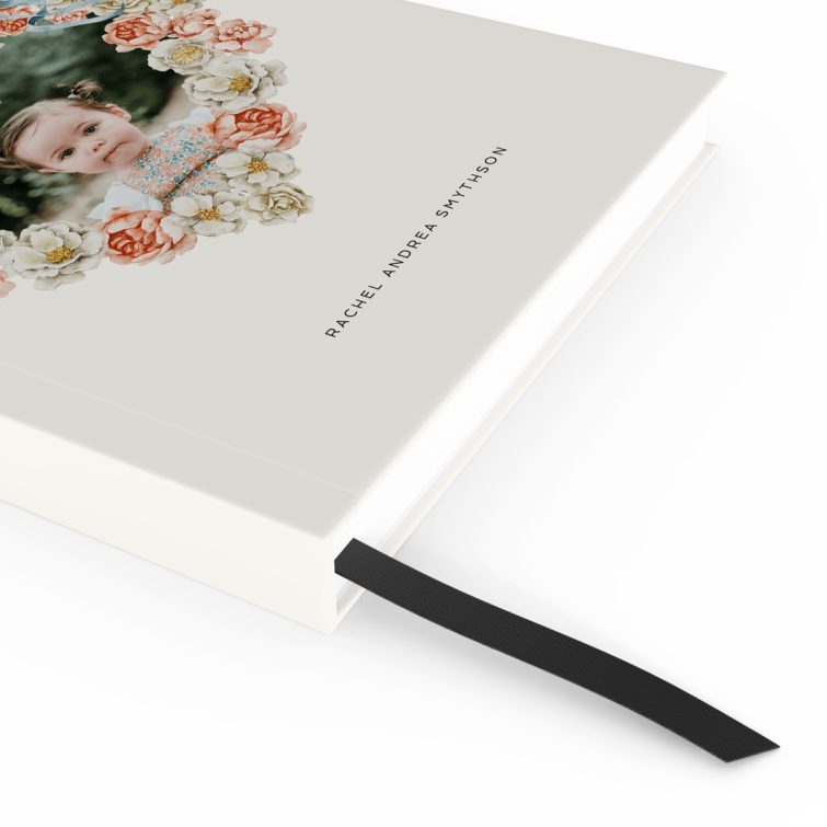 Elegant floral-themed personalised notebook cover design with one photo, designed by Utterly Printable.