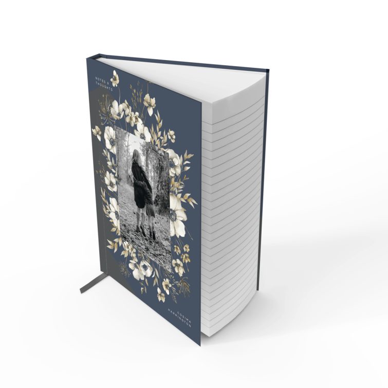 Elegant floral notebook design with one photo, perfect for personalised gifting by Utterly Printable in the UK.