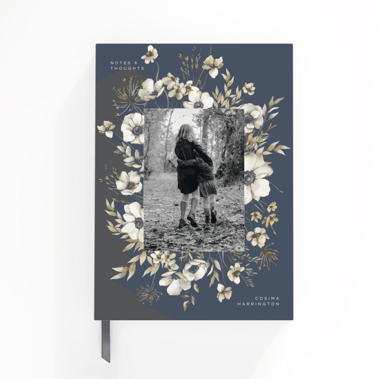 Elegant floral notebook design with one photo, perfect for personalised gifting by Utterly Printable in the UK.