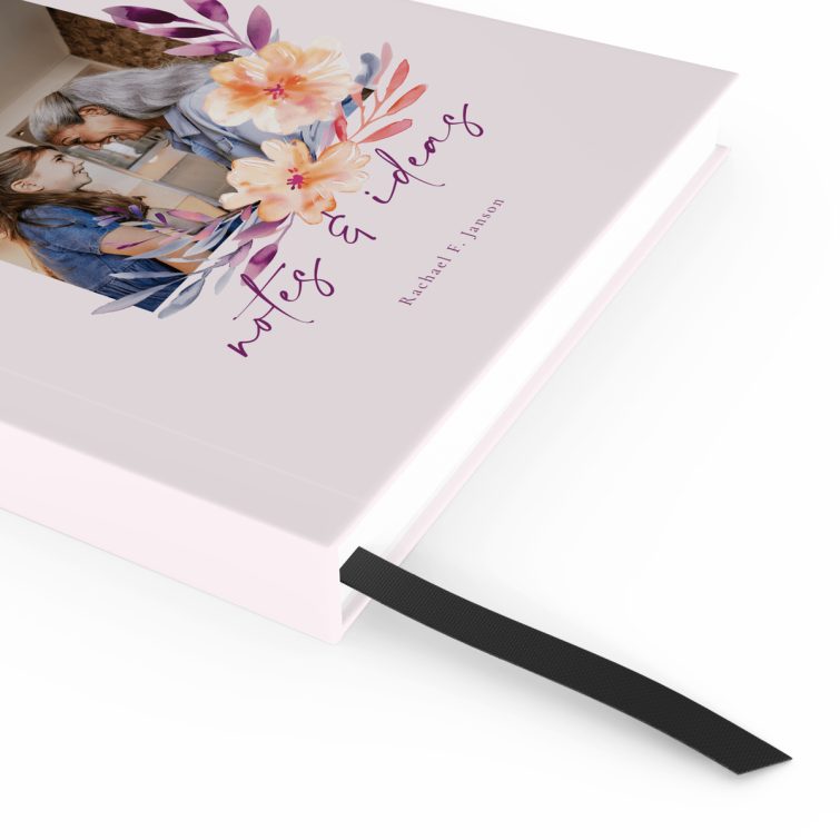 Customisable floral notebook cover design with one photo placeholder for personalisation and a soft pastel background suitable for personal or professional use.