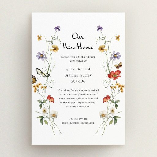 Elegant Address Change Card Floral change of address card design with two butterfly illustrations.