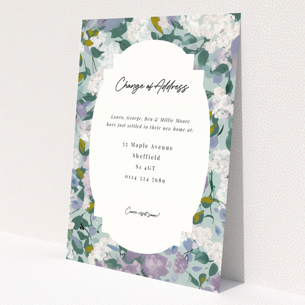 Floral change of address card with one photo placeholder and elegant design.