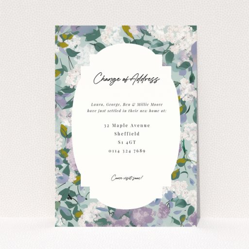 Floral change of address card with one photo placeholder and elegant design.