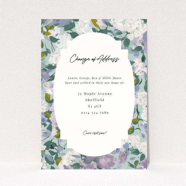 Floral change of address card with one photo placeholder and elegant design.