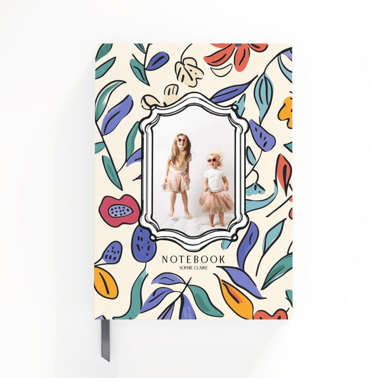 Colourful floral design notebook cover featuring one photo on the front.