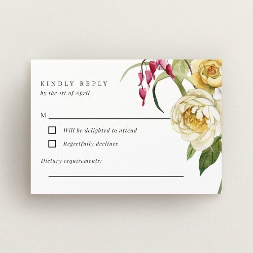 Floral wedding rsvp card with elegant design and two photo elements