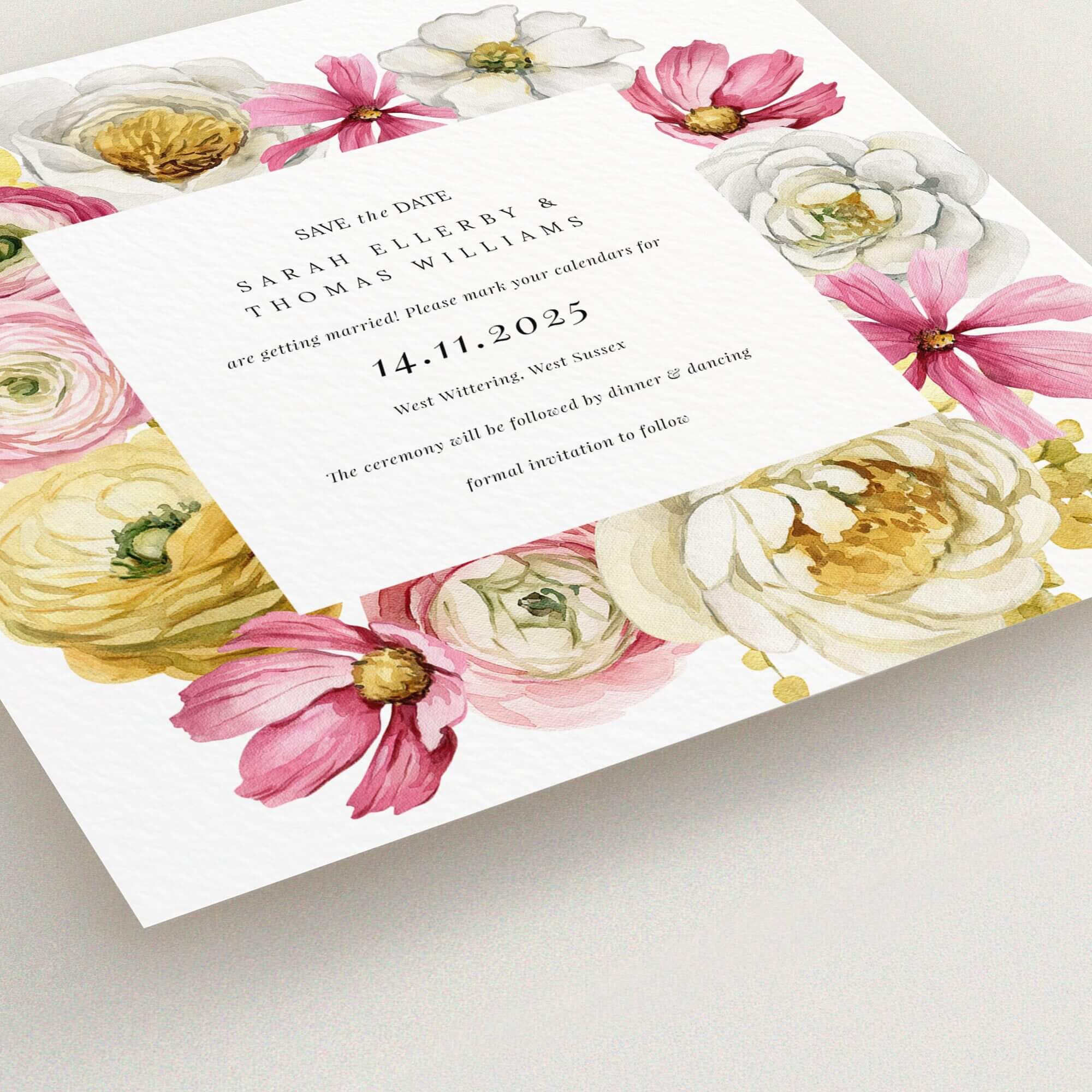 Floral wedding save the date card design with no photos