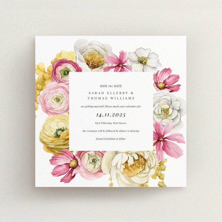 Floral wedding save the date card design with no photos