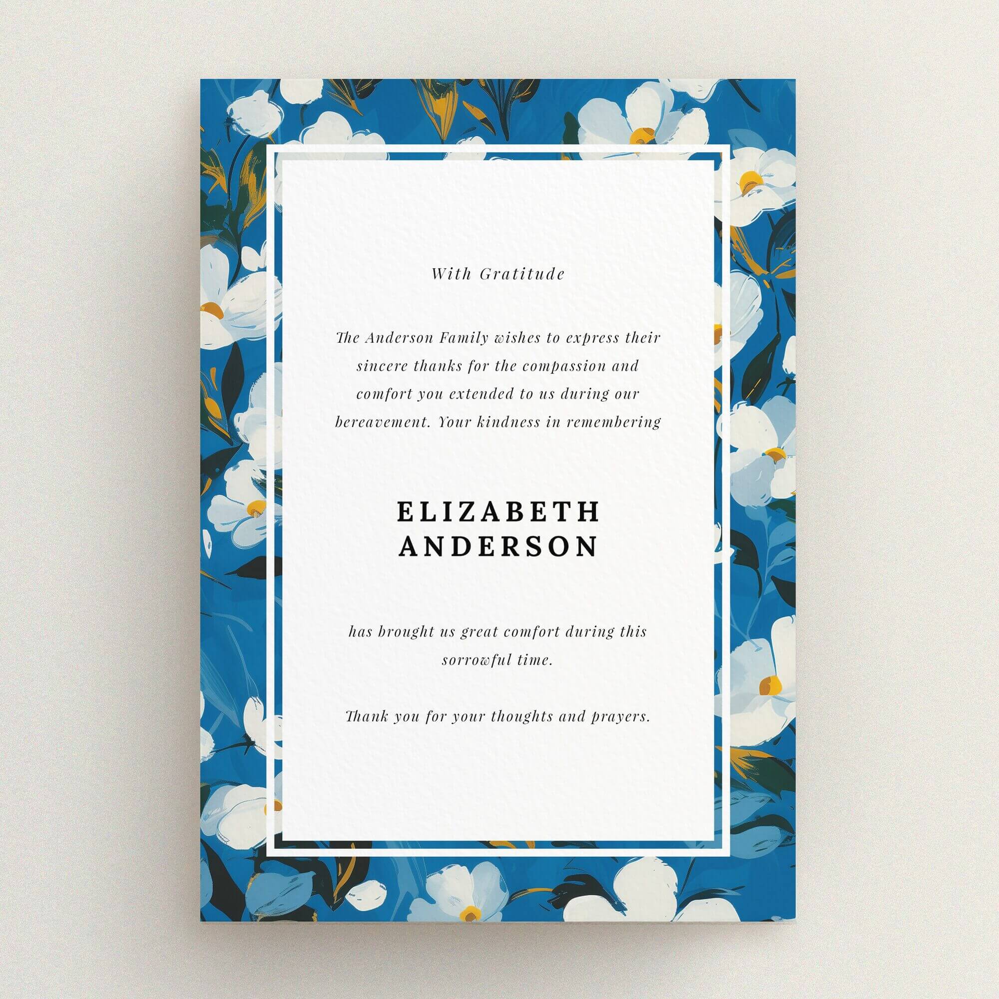 Floral Reflection in Funeral Thank you Cards