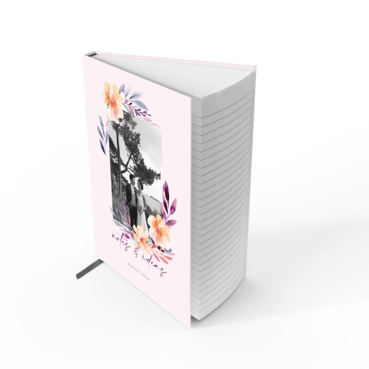 Floral design portrait notebook cover with photo, personalised stationery by Utterly Printable