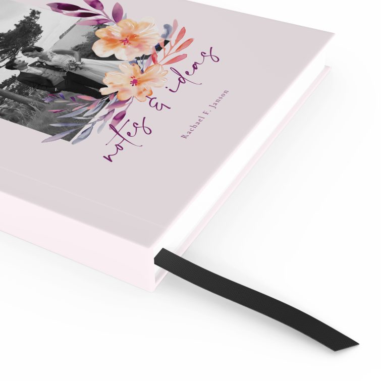 Floral design portrait notebook cover with photo, personalised stationery by Utterly Printable