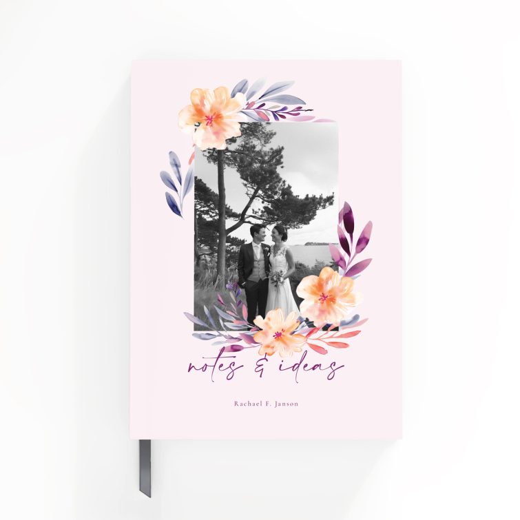 Floral design portrait notebook cover with photo, personalised stationery by Utterly Printable