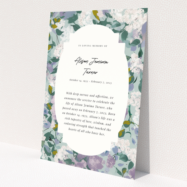 Floral funeral announcement design with no photos.