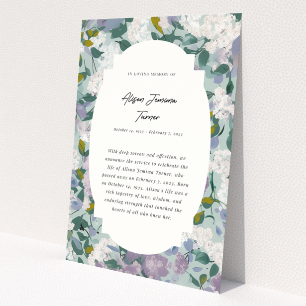Floral funeral announcement design with no photos.