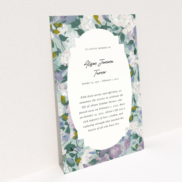 Floral funeral announcement design with no photos.
