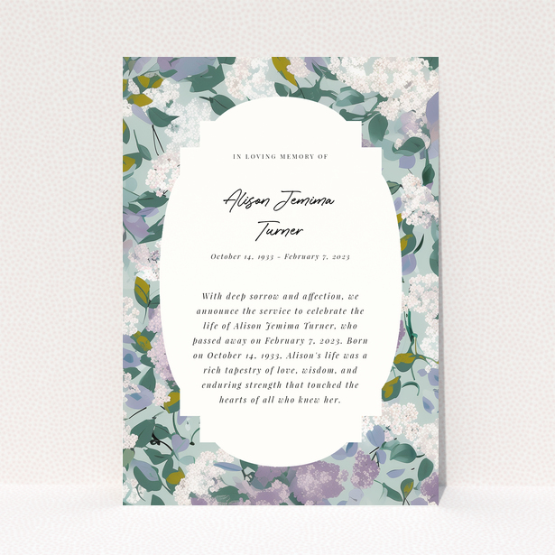 Floral funeral announcement design with no photos.