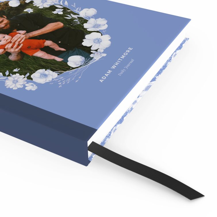 Floral design notebook with customisable cover; one photo on front cover.