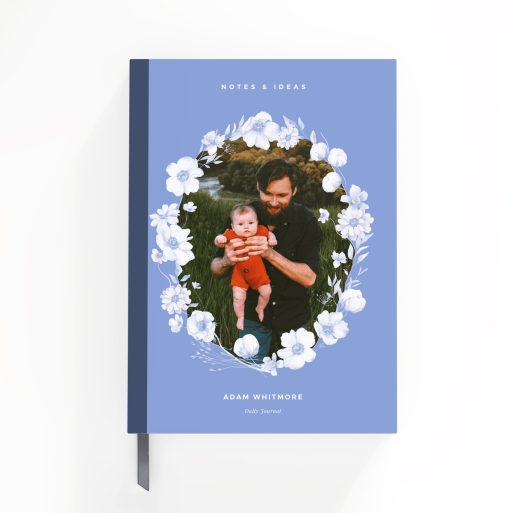 Floral design notebook with customisable cover; one photo on front cover.