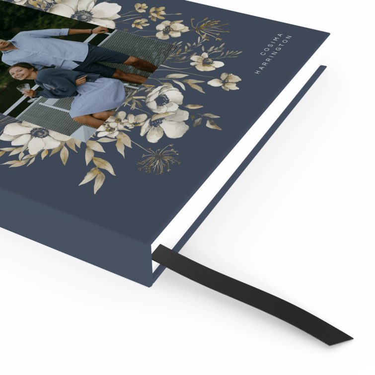 Floral design portrait notebook cover with one photo on the front.