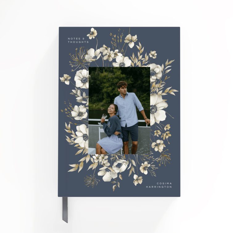 Floral design portrait notebook cover with one photo on the front.