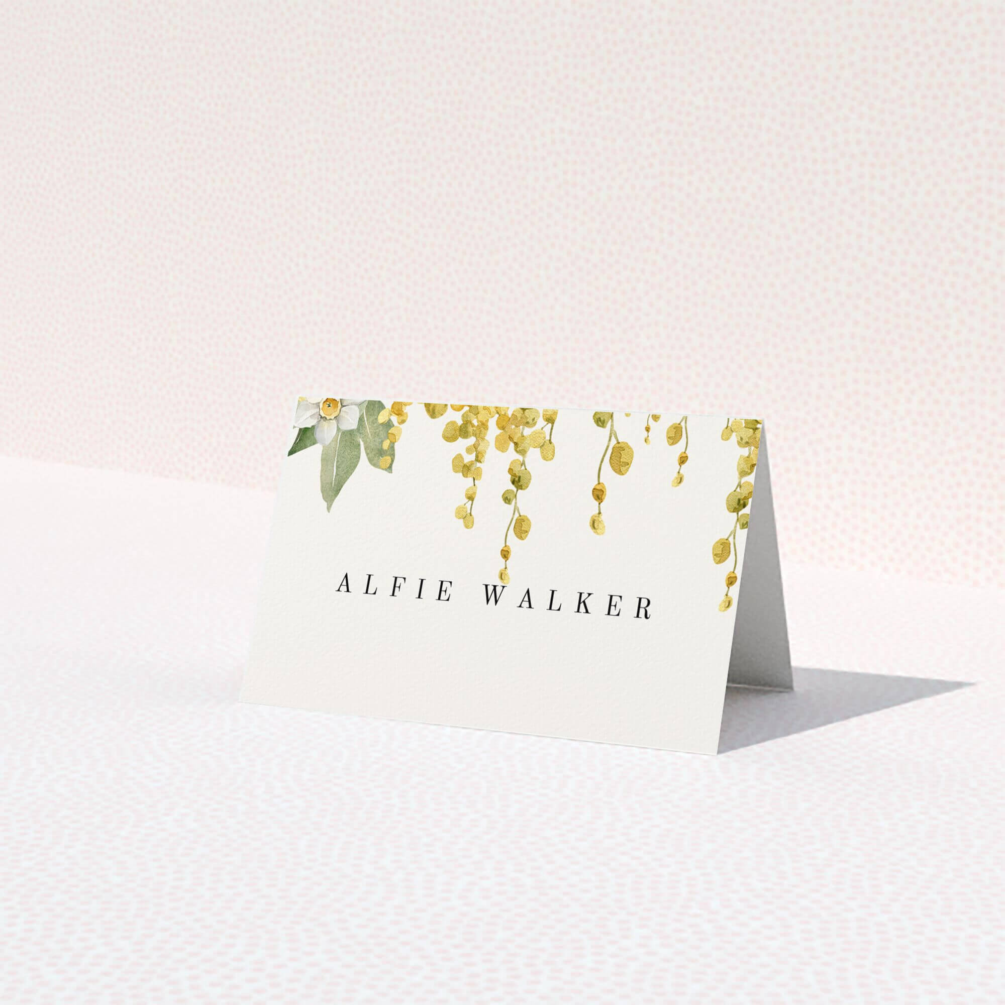 Elegant floral wedding table place card design with one decorative photo.