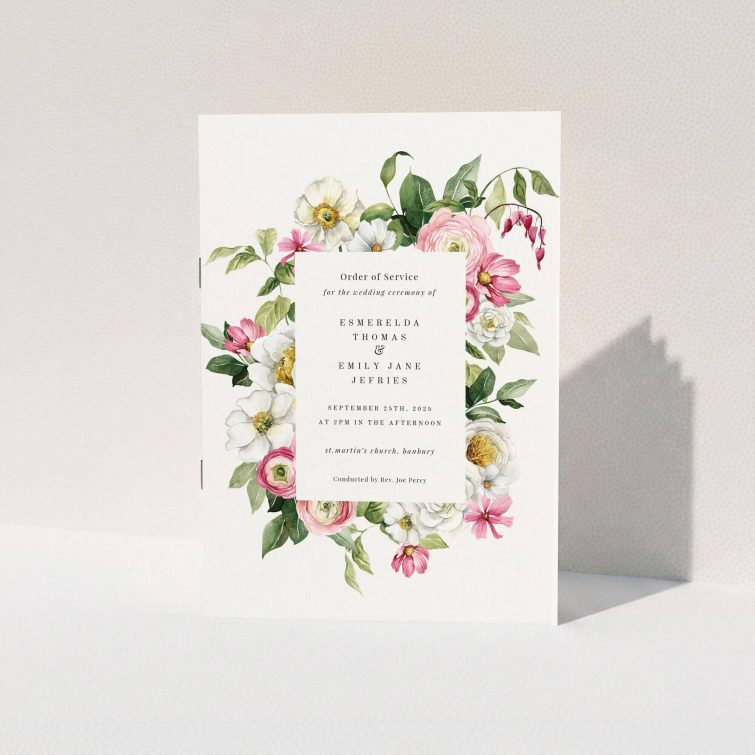Floral wedding order of service program design with one photo