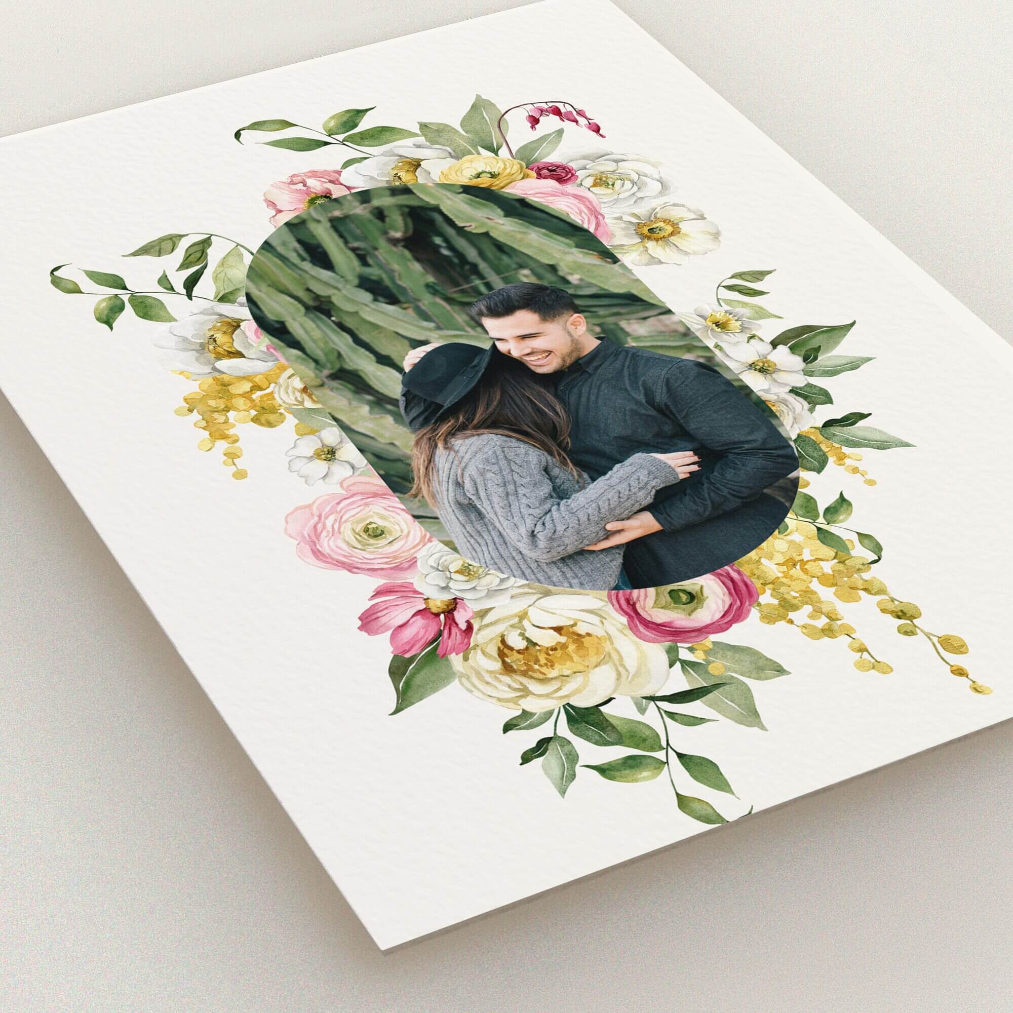Floral wedding save the date card with one photo