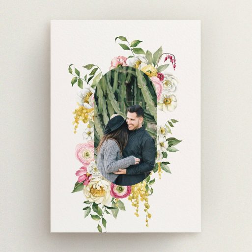 Floral wedding save the date card with one photo