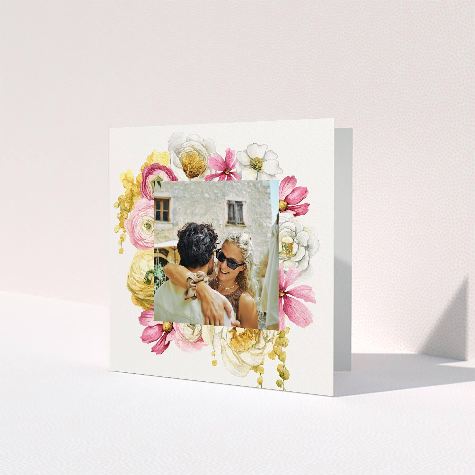 Floral wedding thank you card design with one photo.