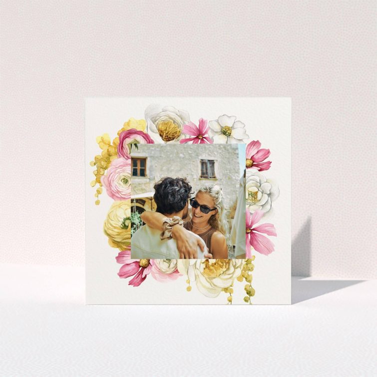 Floral wedding thank you card design with one photo.