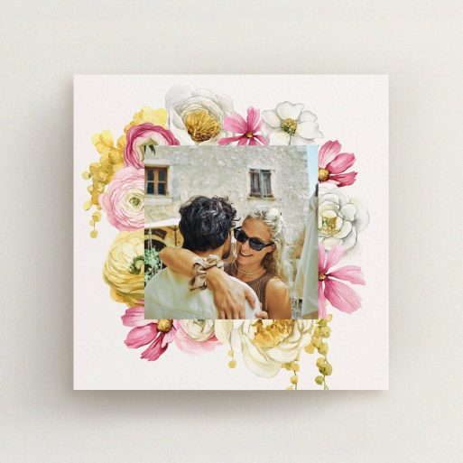 Floral wedding thank you card design with one photo.