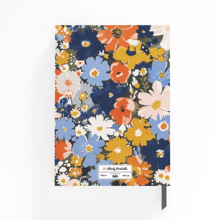 Floral design notebook cover with vibrant colours and no photos, ideal for personalised printed products by Utterly Printable.