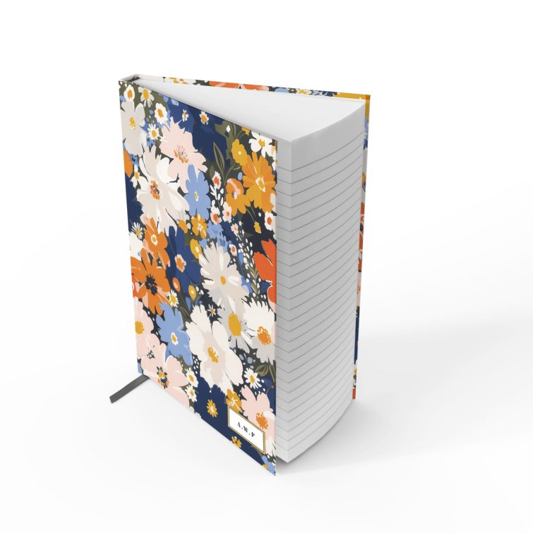 Floral design notebook cover with vibrant colours and no photos, ideal for personalised printed products by Utterly Printable.