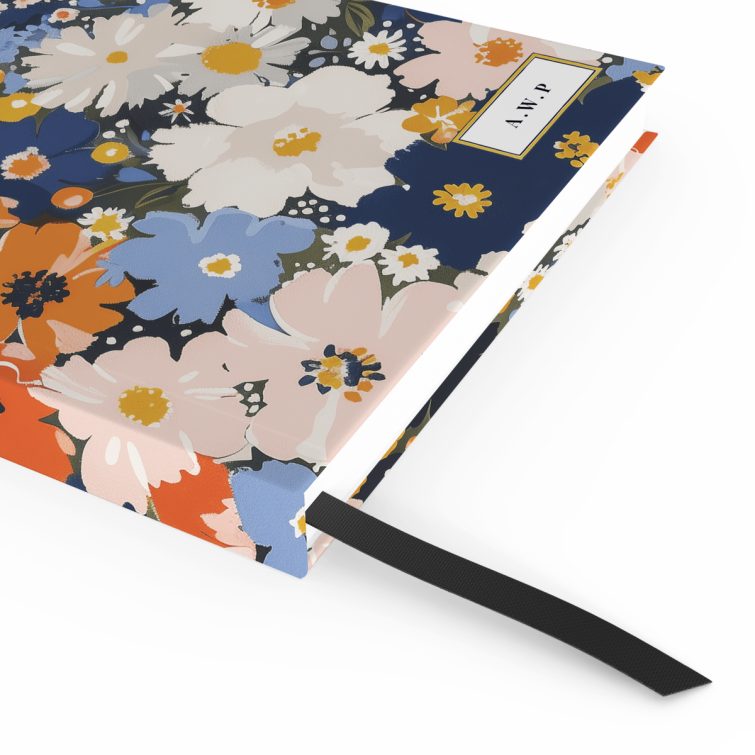 Floral design notebook cover with vibrant colours and no photos, ideal for personalised printed products by Utterly Printable.