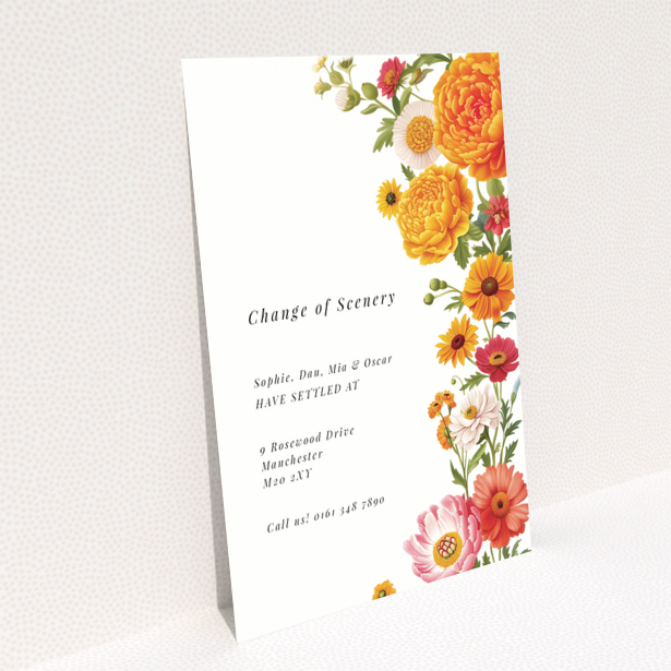 Colourful floral "change of address card" design named Portrait with one photo