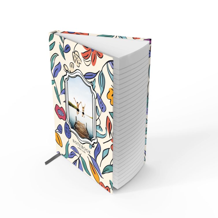 Colourful floral notebook design with a single photo on the cover, ideal for personalised use by Utterly Printable.