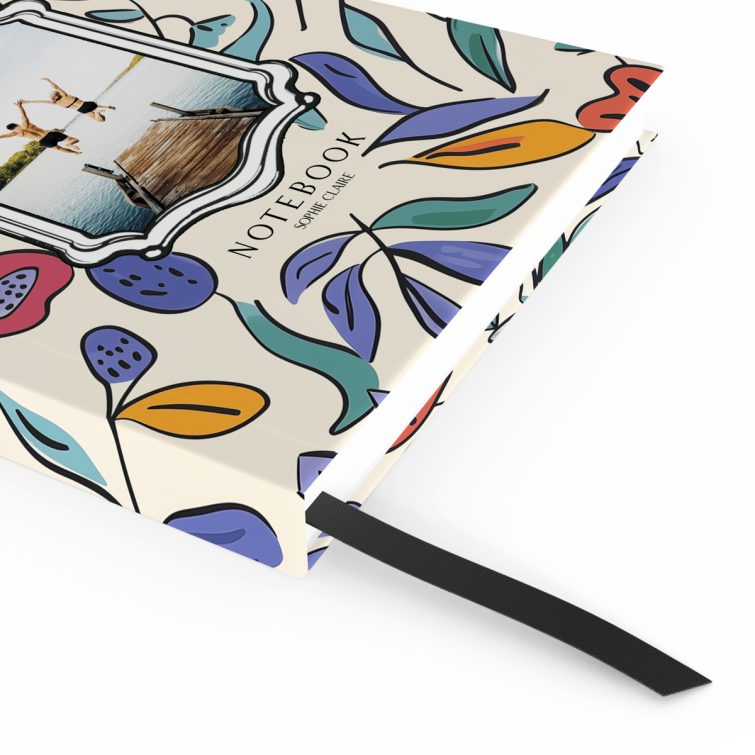 Colourful floral notebook design with a single photo on the cover, ideal for personalised use by Utterly Printable.