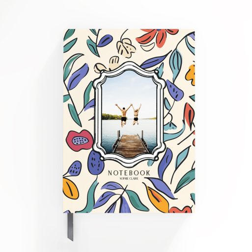 Colourful floral notebook design with a single photo on the cover, ideal for personalised use by Utterly Printable.