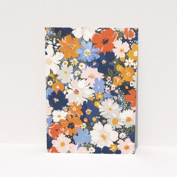Floral change of address card with colourful flowers and white oval text area, no photos present
