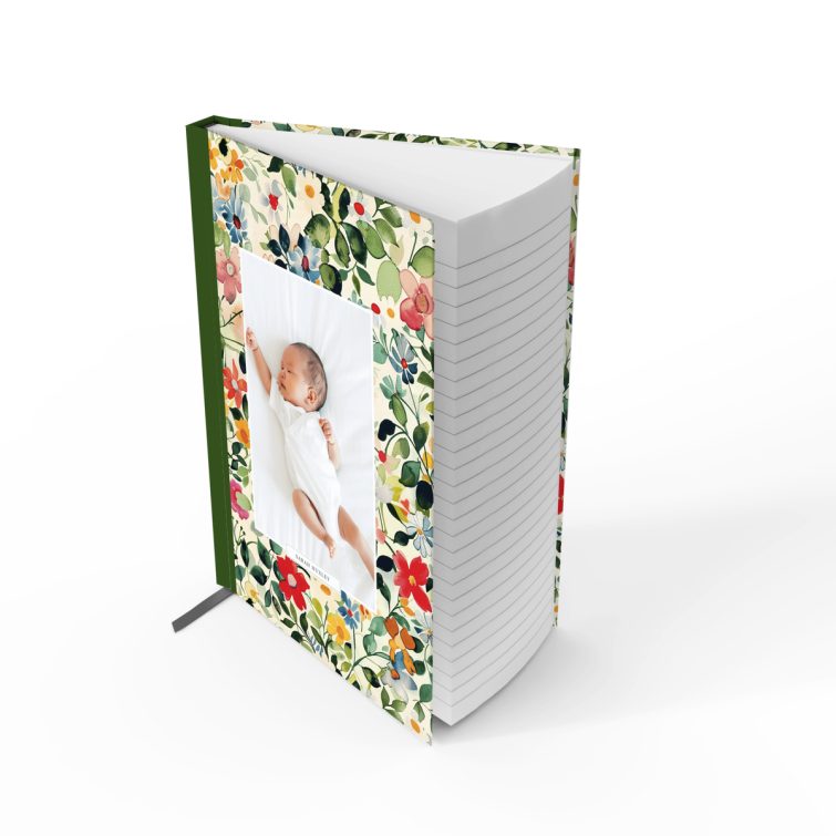 Floral design portrait notebook with one photo on the cover by Utterly Printable.