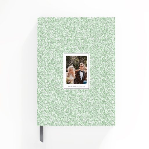 Floral patterned notebook cover design with one photo for personalised printing by Utterly Printable.