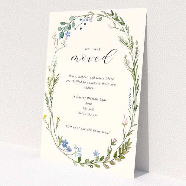 Floral change of address card with no photos in an elegant design.