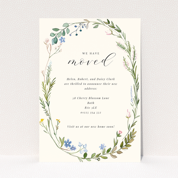 Floral change of address card with no photos in an elegant design.