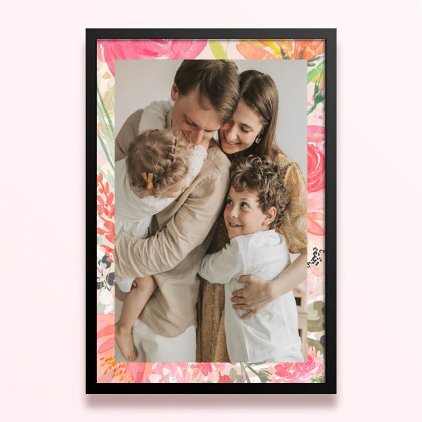 Simple framed prints designs featuring a floral border and one photo.